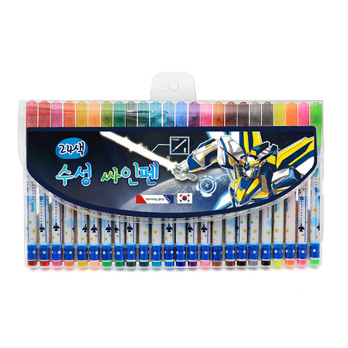 캐릭터 아동 미술 색칠 학용품 수성 싸인펜24색 (블루)