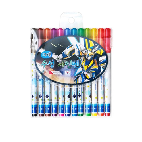캐릭터 아동 미술 색칠 학용품 수성 싸인펜 12색 (블루)