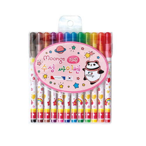캐릭터 아동 미술 색칠 학용품 수성 싸인펜 12색 (핑크)